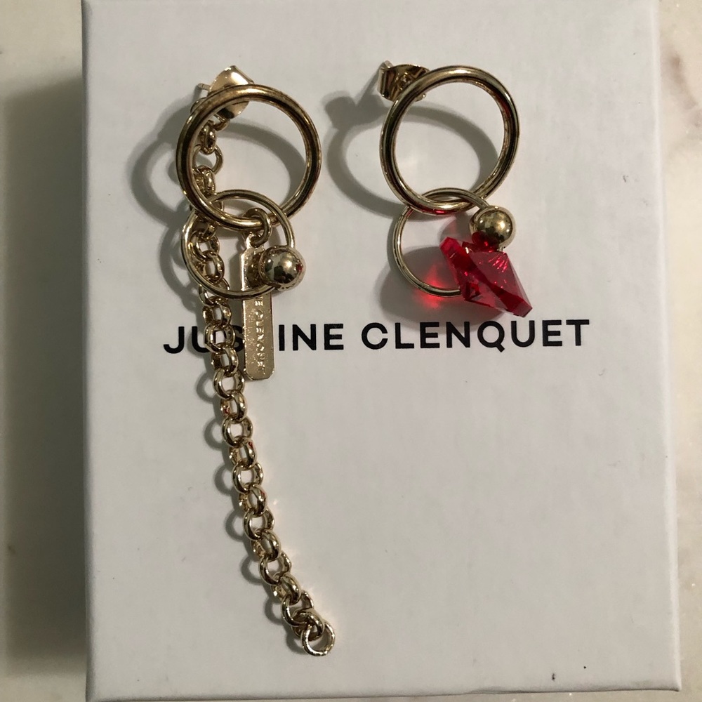 Justine Clenquet Gold Statement Earrings Asymmetric Jewelry Modern Chain Charms